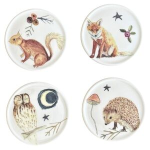 Mini Wall Plates Set of 4 Cute Forest Animals Nursery Whimsical Wall Decor.